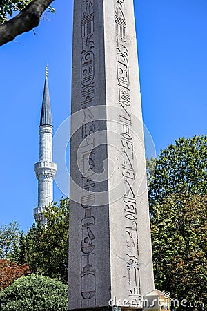 26-08-2023 Istanbul-Turkiye: Base of the Obelisk of Theodosius in Sultanahmet Editorial Stock Photo