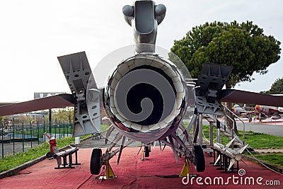 Istanbul, Yesilkoy - Turkey - 04.20.2023: F-16 Falcon Fighter Jet Plane, Supersonic jet Fighter and Bomber, Engine View, Editorial Stock Photo