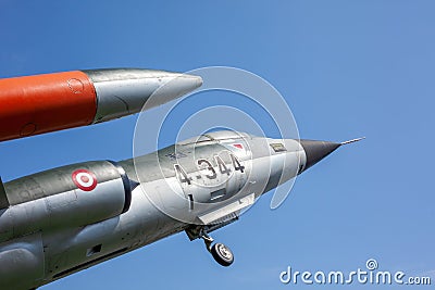 Istanbul, Yesilkoy - Turkey - 04.20.2023: Lockheed F-104 Starfighter Supersonic Fighter and Bomber Jet, Clear Blue Sky Editorial Stock Photo