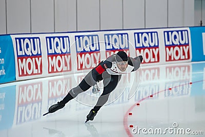 ISU European Speed Skating Championships. Athlete on ice. Classic speed skating or short track. Single race or team Editorial Stock Photo