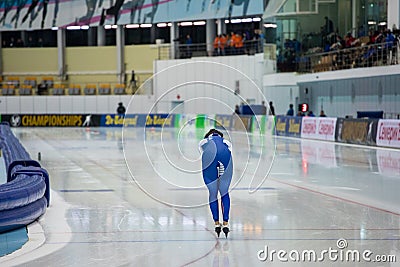 ISU European Speed Skating Championships. Athlete on ice. Classic speed skating or short track. Single race or team Editorial Stock Photo