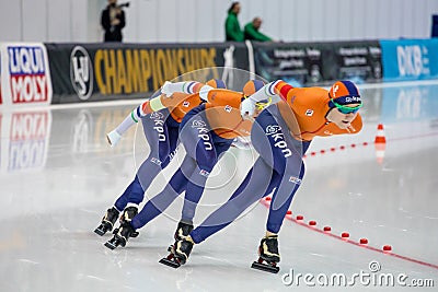 ISU European Speed Skating Championships. Athlete on ice. Classic speed skating or short track. Single race or team Editorial Stock Photo