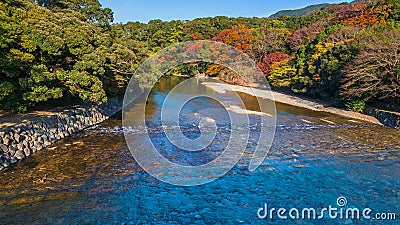 Isuzu river that runs through Ise Jingu Naiku(Ise Grand shrine - inner shrine) Stock Photo