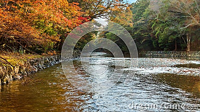 Isuzu river that runs through Ise Jingu Naiku(Ise Grand shrine - Stock Photo