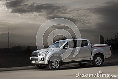 Isuzu silver pickup. Stock Photo