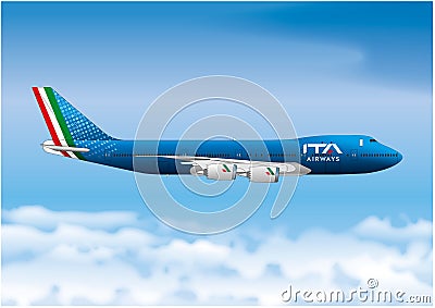 ITA Airways, Boeing 747, airline passenger plane Vector Illustration