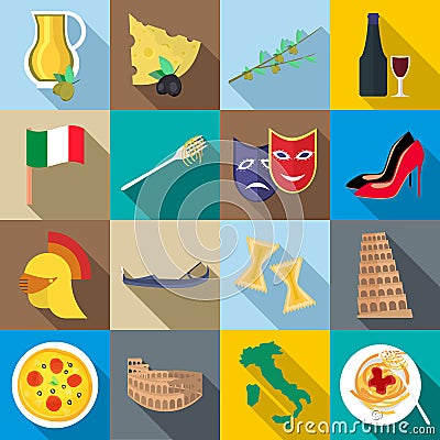 Italia icons set, flat style Stock Photo