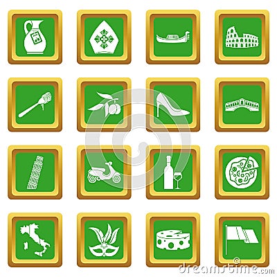 Italia icons set green Vector Illustration