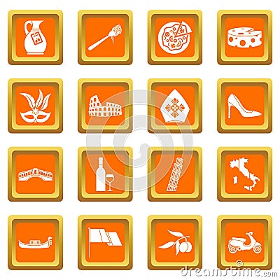 Italia icons set orange Vector Illustration