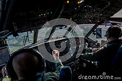 Italian Air Force pilot and copilot , during a patrol on the Mediterranean Sea Editorial Stock Photo