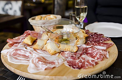 Italian antipasti on table Stock Photo