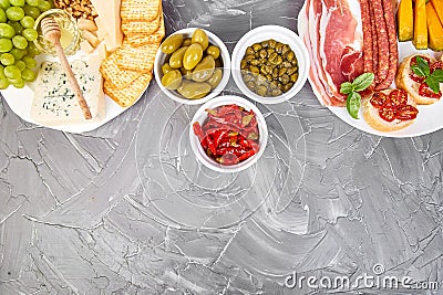 Italian antipasti wine snacks set. Italian food. Stock Photo