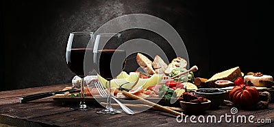 Italian antipasti wine snacks set. Cheese variety, Mediterranean Stock Photo