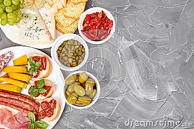 Italian antipasti wine snacks set. Italian food. Stock Photo