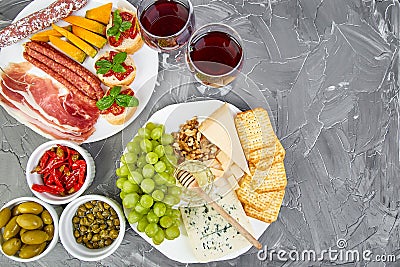 Italian antipasti wine snacks set. Italian food. Stock Photo