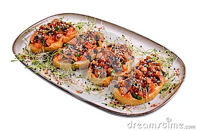 italian appetizing bruschetta with tomato on plate Stock Photo