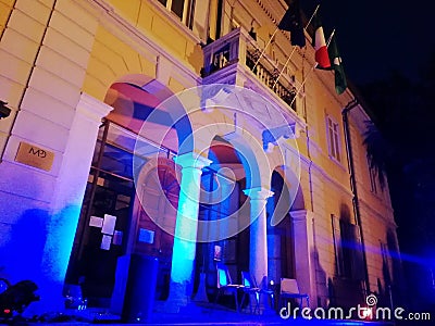 Italian architecture arches doors columns and windows in blue light Stock Photo