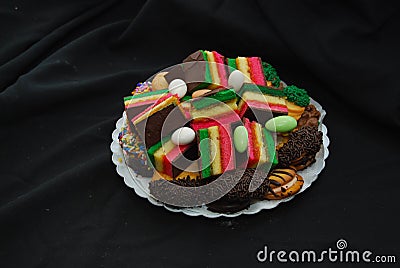 Italian assorted rainbow cookies and other bakery cookies Stock Photo