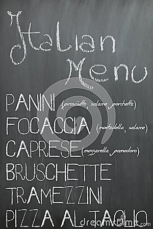 Italian bar menu on a chalkboard Stock Photo