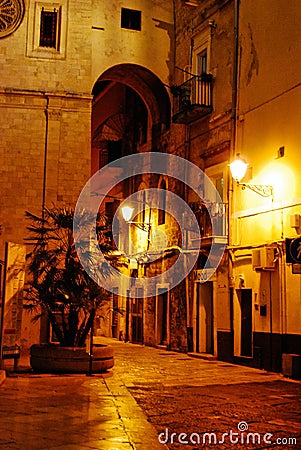 Italian Bari streets in historical center in the night Editorial Stock Photo