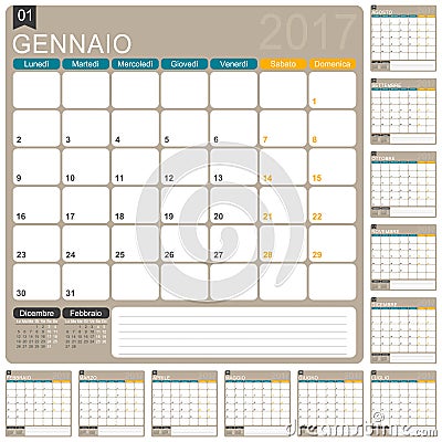 Italian Calendar 2017 Vector Illustration