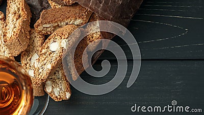 Italian cantuccini biscuits and a glass of wine Stock Photo