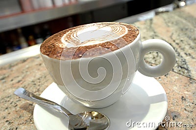 Really italian Cappuccino coffe in a bar of Italy with drown heart Stock Photo