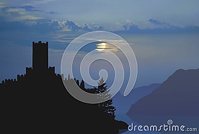 Italian castle moonlight Stock Photo