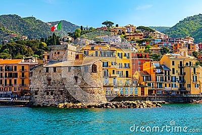 Italian castle by the sea Castello di Rapallo in the italian riviera Portofino area - Genova - Liguria - Italy Stock Photo