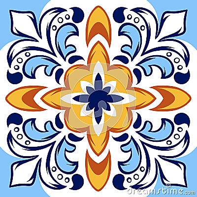 Italian ceramic tile pattern. Ethnic folk ornament. Vector Illustration