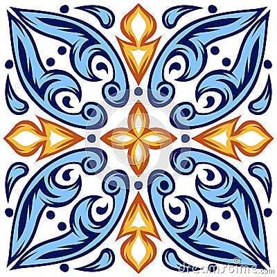 Italian ceramic tile pattern. Ethnic folk ornament. Vector Illustration