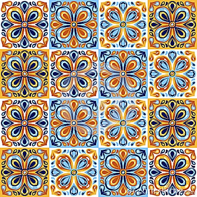 Italian ceramic tile pattern. Mediterranean porcelain pottery. Vector Illustration