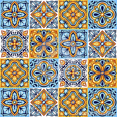 Italian ceramic tile pattern. Mediterranean porcelain pottery. Vector Illustration