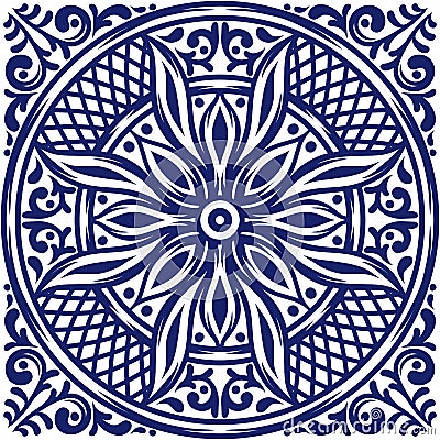 Italian ceramic tile pattern. Mediterranean porcelain pottery. Vector Illustration