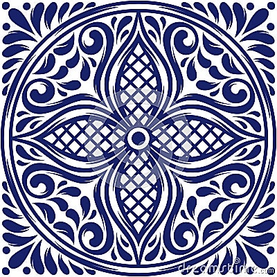 Italian ceramic tile pattern. Mediterranean porcelain pottery. Vector Illustration