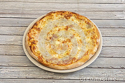 Italian Chef Cooked Four Cheese Oregano Stone Oven Pizza Stock Photo