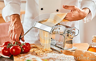 Italian chef making homemade spaghetti pasta Stock Photo