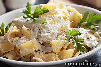 Italian chicken alfredo pasta Stock Photo
