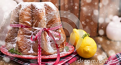 Italian Christmas pastries with lemon and powdered sugar. Typica Stock Photo