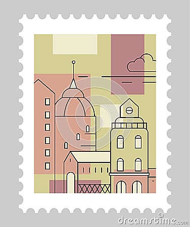 Italian city architecture on postmark, vector Vector Illustration