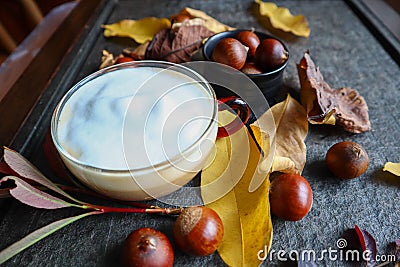 Italian coffee with milk in autumn style Stock Photo