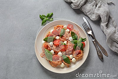 Italian Colorful Pasta dish or Spaghetti Napolitana Stock Photo