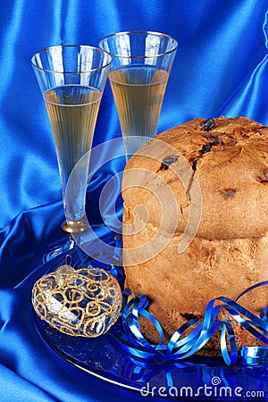 Italian composition with panettone and spumante Stock Photo