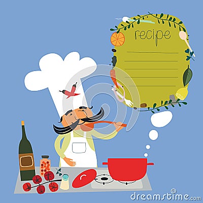 Italian cook illustration-recipe design Vector Illustration