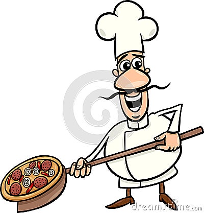 Italian cook with pizza cartoon illustration Vector Illustration