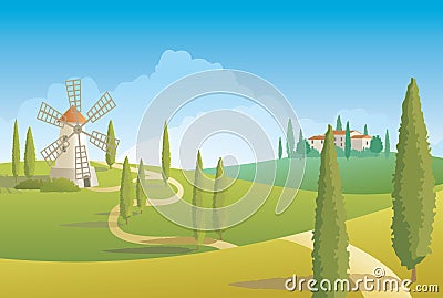 Italian countryside landscape Vector Illustration