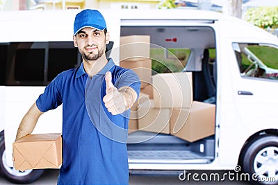 Italian courier show thumb up near his car Stock Photo