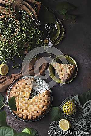 Italian Crostata pie with ricotta and lemon Stock Photo