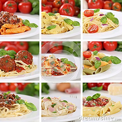 Italian cuisine collection of spaghetti pasta noodles food meals Stock Photo