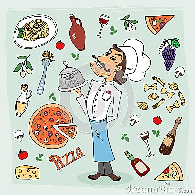 Italian cuisine and food hand-drawn illustration Vector Illustration